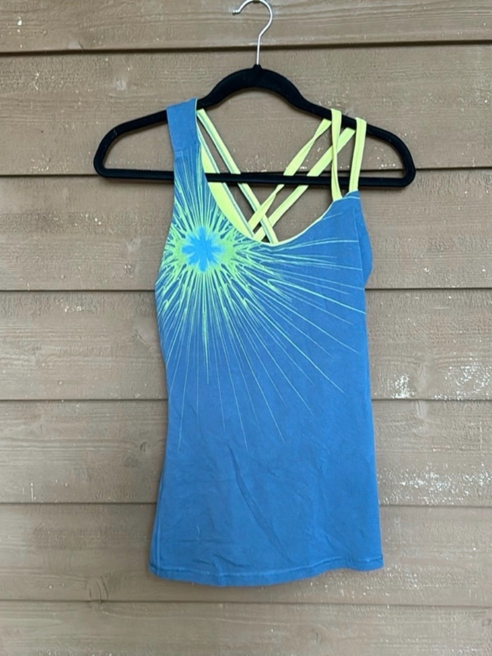 Mountain Hardwear Blue Tank Top with Neon Yellow Starburst